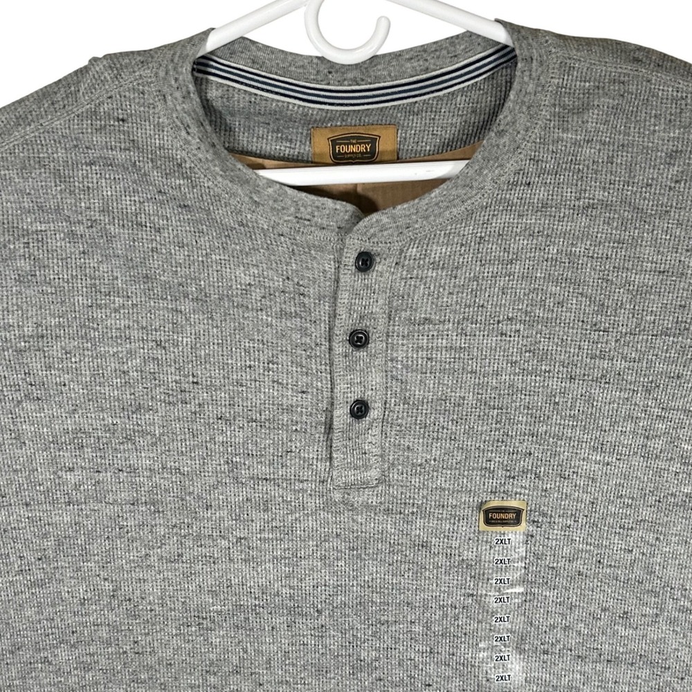 The‎ Foundry Big & Tall Mens 2XLT Gray Slub Waffle Knit Henley Long Sleeve Shirt